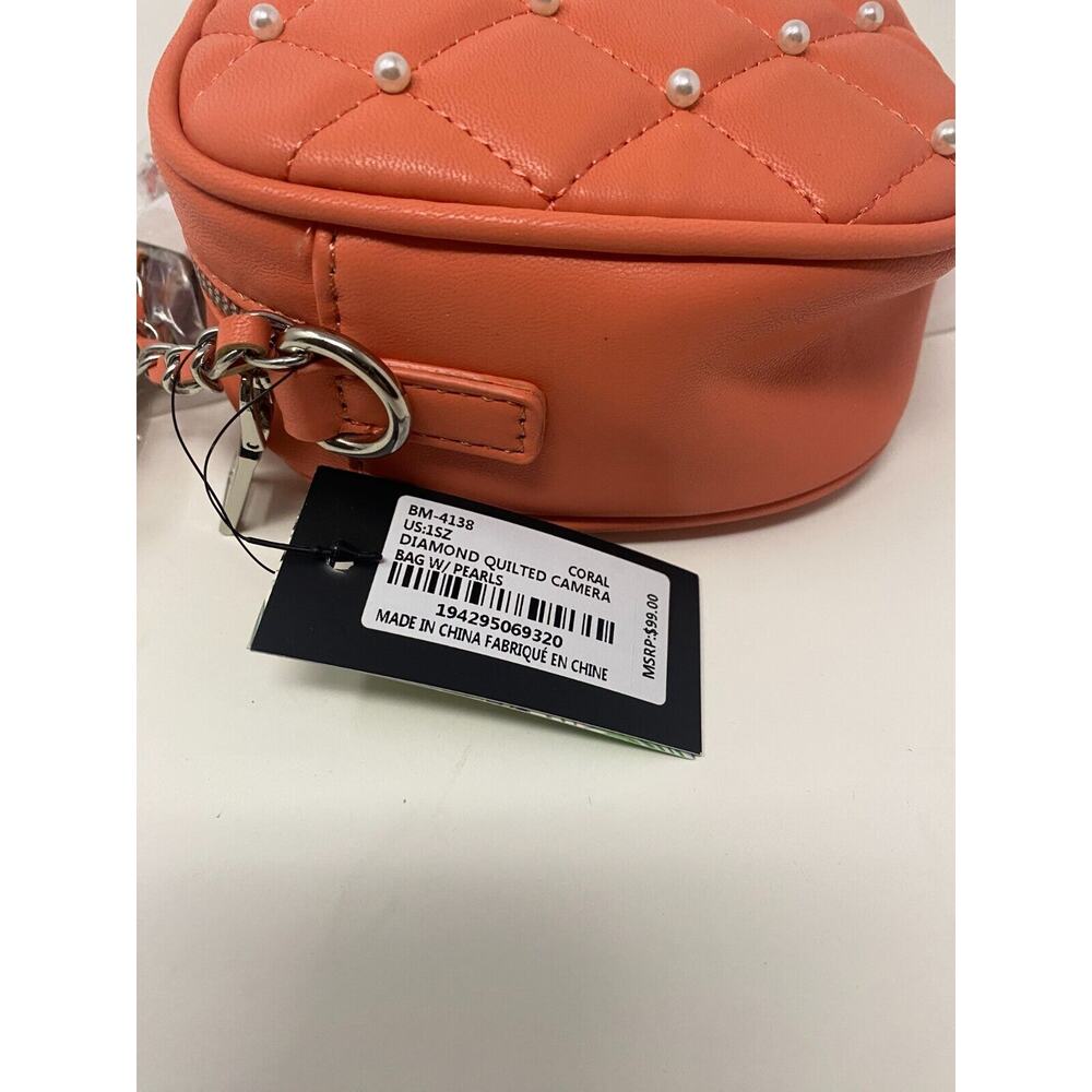 NWT Badgley Mischka Women's Diamond Quilted Camera Bag Coral Logo - Picture 5 of 6